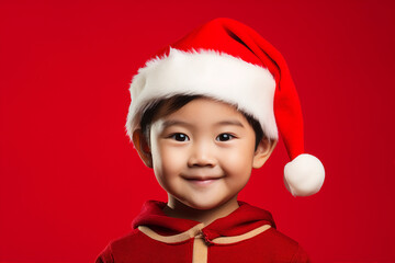 Generative AI portrait of small funny child wearing carnival x-mas costume over background