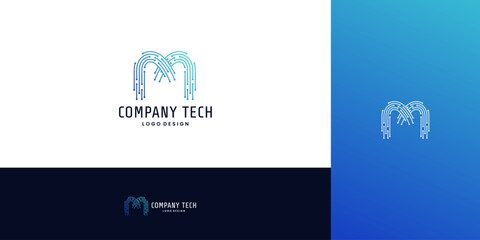 letter M modern for tech logo design. vector illustrator. connected dots logo.