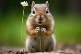 Fototapeta  - a chipmunk stuffing its cheeks with seeds from a garden