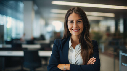 Wall Mural - Portrait of a young beautiful businesswoman in the office.