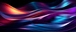 3D futuristic render of neon waves in dark purple, red and golden tones. Wallpaper header for business technology presentation concept.