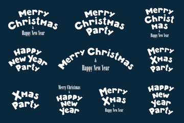Wall Mural - Merry Christmas and Happy New Year party creative inscription set. Holiday lettering templates for greeting card or overlay. Wonderful season greeting decoration. Vintage typography logo collection