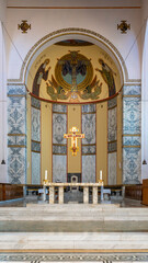 Wall Mural - View of altar decorated with mosaics inside italian catholic church