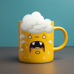 very angry yellow coffee mug in the clouds is swea ai generated art