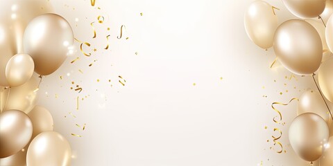 Golden jubilation. Festive confetti extravaganza. Celebration bliss on christmas or birthday. Shimmering confetti delight. Party perfection. Elegant balloons and glittering