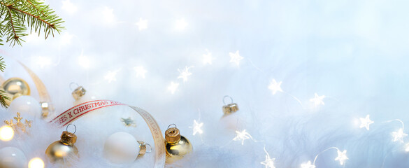 Wall Mural - christmas holidays composition on white fur background with copy space for your text