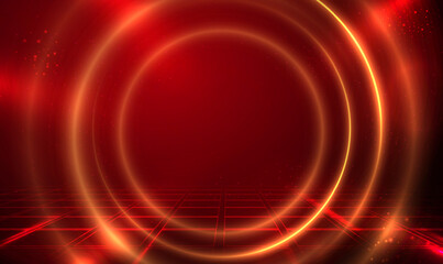 Poster - futuristic red circle lights cyber hi tech tunnel effect. cyber circle laser on abstract background.