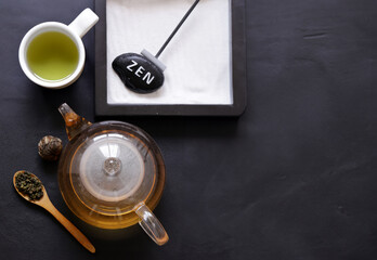 Sticker - traditional green tea in a teapot relaxation ceremony