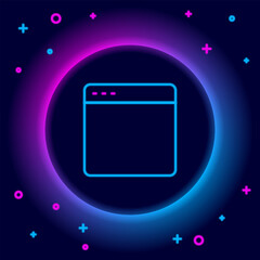 Poster - Glowing neon line Browser window icon isolated on black background. Colorful outline concept. Vector