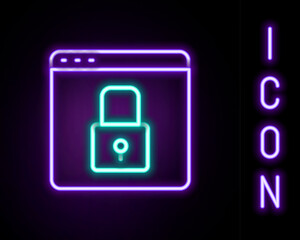 Sticker - Glowing neon line Secure your site with HTTPS, SSL icon isolated on black background. Internet communication protocol. Colorful outline concept. Vector