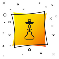 Sticker - Black Hookah icon isolated on white background. Yellow square button. Vector