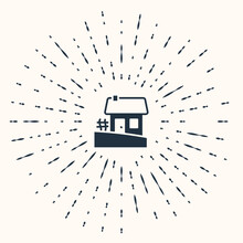 Grey Old Ukrainian House Hut Icon Isolated On Beige Background. Traditional Village House. Abstract Circle Random Dots. Vector