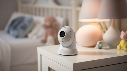 Wall Mural - Video camera CCTV for control baby near crib with child room