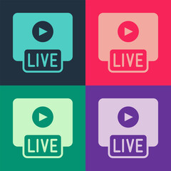 Poster - Pop art Live streaming online videogame play icon isolated on color background. Vector