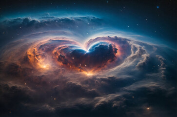 a heart-shaped nebula, filled with swirling clouds of gas and dust. ai