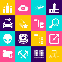 Poster - set computer network, open in new window, unknown search, ufo flying spaceship and alien, falling st