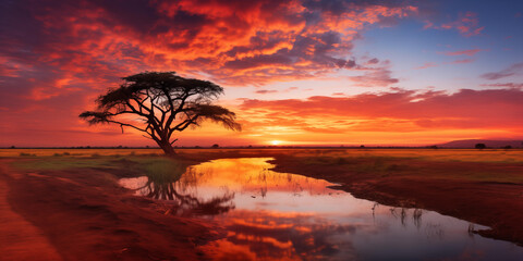 Sticker - Amazing landscape of Sunset in Africa