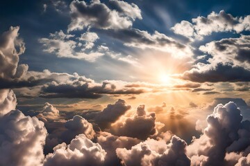 Canvas Print - clouds and sun over the sky, sun brightness, 