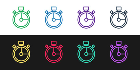 Poster - Set line Stopwatch icon isolated on black and white background. Time timer sign. Chronometer sign. Vector