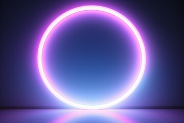 Wall Mural - Glowing neon color circles round curve shape with wavy dynamic lines isolated on black background technology concept.