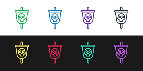 Poster - set line pirate flag icon isolated on black and white background. vector