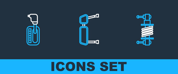 Poster - Set line Shock absorber, Gear shifter and Truck side mirror icon. Vector