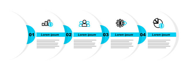 Poster - set line pie chart and dollar, gear with, users group and icon. vector