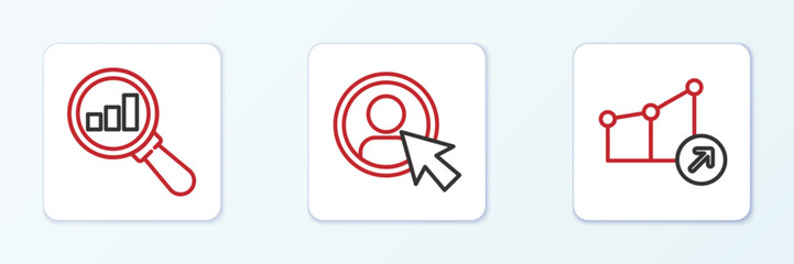 Poster - Set line Financial growth, Magnifying glass and analysis and Create account screen icon. Vector