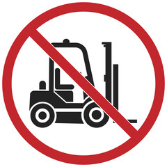 Wall Mural - Isolated round industrial prohibited to use forklift. use crane for handling cargo instead, forklift not allowed to cross, free forklift safety zone