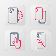 Canvas Print - Set line Mobile with broken screen, Phone repair service, Smartphone and icon. Vector