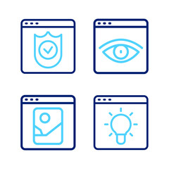 Poster - Set line Browser window, Photo retouching, incognito and with shield icon. Vector