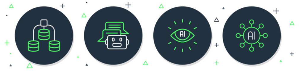 Poster - set line chat bot, artificial intelligence ai, server, data and neural network icon. vector