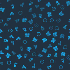 Poster - Set Video camera setting, , Stopwatch and USB flash drive on seamless pattern. Vector