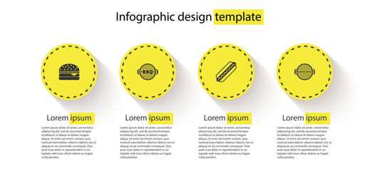 Wall Mural - Set Burger, Barbecue grill, Hotdog sandwich and . Business infographic template. Vector