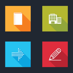 Sticker - Set Book, Hotel building, Dots arrow and Pencil and line icon. Vector