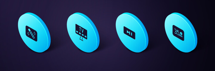 Poster - Set Isometric Audio jack, Pause button, Smart Tv and Photo retouching icon. Vector