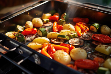 Wall Mural - Roasted vegetables in a grill close up