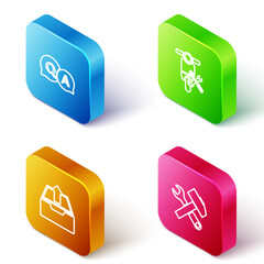 Poster - Set Isometric line Question and Answer, Scooter service, Upload inbox and Crossed hammer wrench icon. Vector