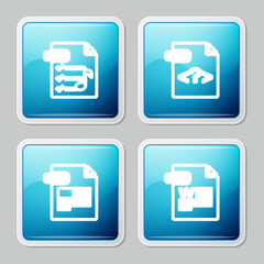 Sticker - Set line M3U file document, PHP, PDF and DOC icon. Vector