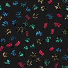 Poster - Set line Fishes, with caviar, Stingray and Canned fish on seamless pattern. Vector