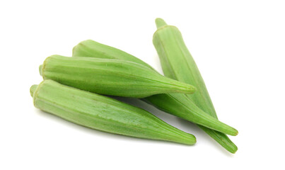 Wall Mural - Fresh raw okra isolated on white background, horizontal with copy space