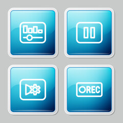 Poster - Set line Music equalizer, Pause button, or video settings and Record icon. Vector