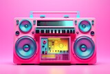 a pink and blue boom box