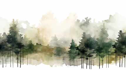 A watercolor illustration in clipart style with a forest