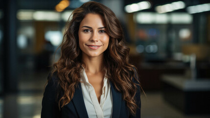 Wall Mural - Portrait of beautiful young business woman in modern office.