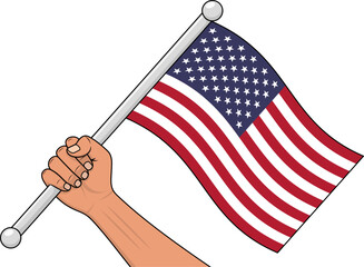 Wall Mural - vector of a hand holding an American flag stick

