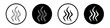 Smoke steam silhouette vector icon set. Heat steam aroma symbol. Scent vapor sign. Warm icon in black and white color.