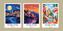 Set Of Posters With The Image Of The Ancient City Of Dubrovnik.