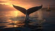 Southern Right Whale (Eubalaena australis) fluking at sunset, Valdes Peninsula, Argentina, Atlantic Ocean