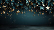 plain dark cyan background mit golden stars, christmas theme. Generative AI